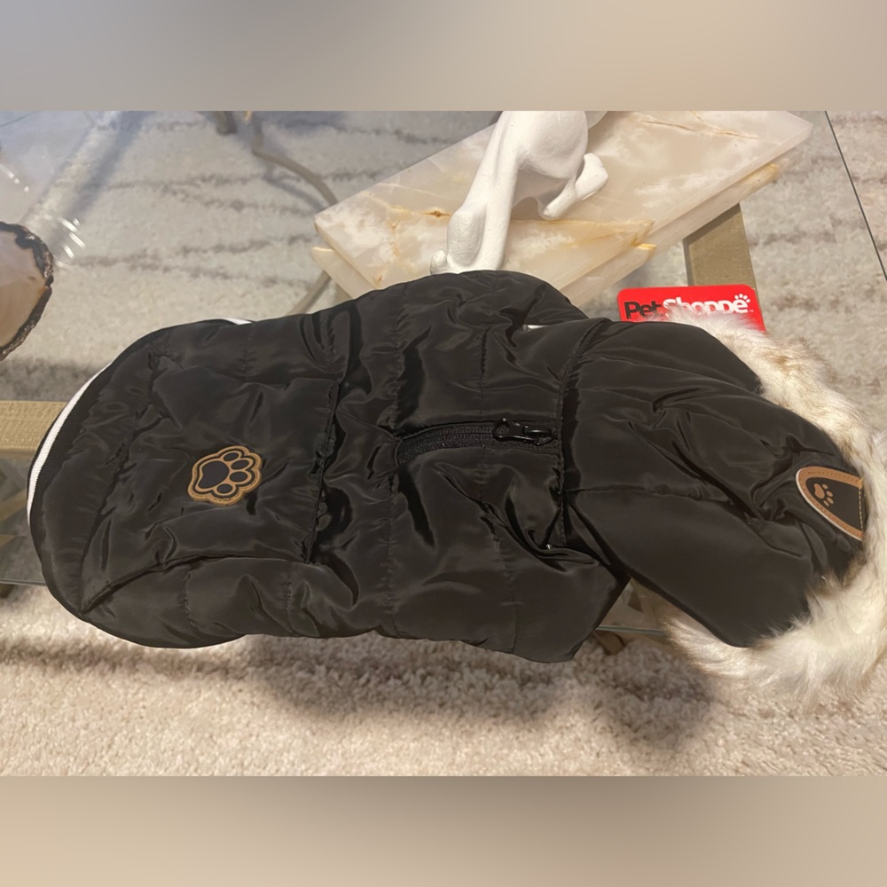 FAUX FUR BLACK DOG WINTER COAT / JACKET size XS - S SMALL MINT NEW